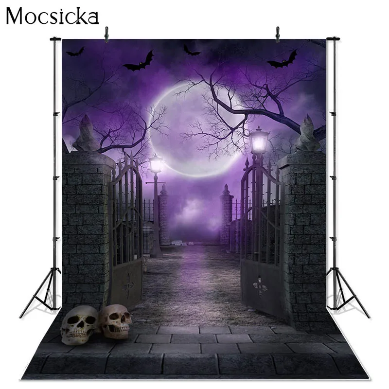 Halloweenowe zdjęcie tło lampy w kształcie dyni horroru cmentarz wampirów zamek fotograficzny tło przyjęcie świąteczne baner dekoracyjny