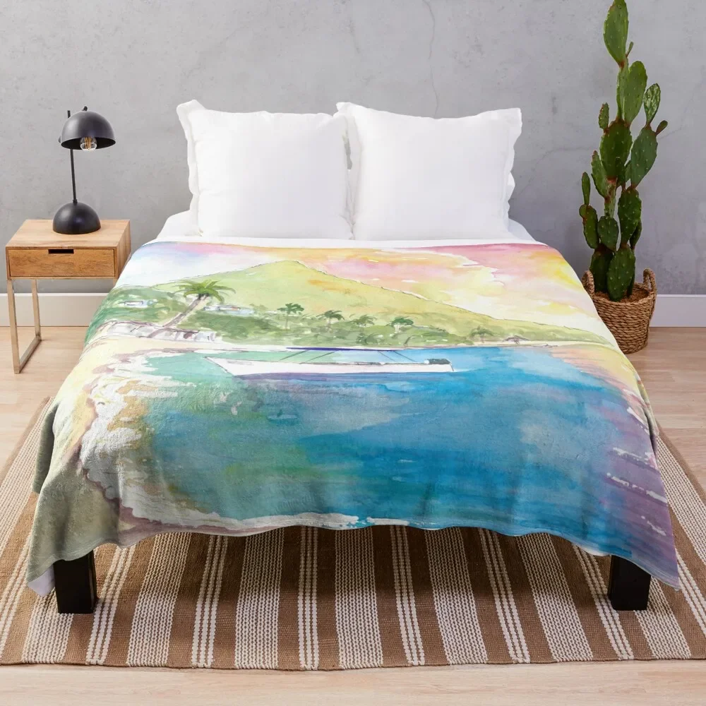 

St Lucia Sunset and Amazing Piton Beach Scene Throw Blanket Faux Fur Soft Warm Blanket for Bed