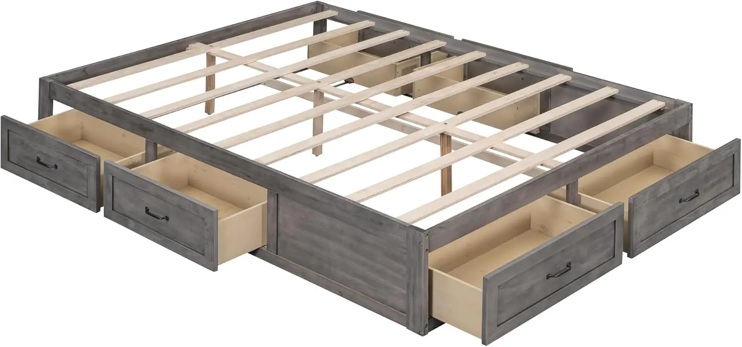 Queen Size Platform Bed Frame With 6 Storage Drawers, Modern Sleek Design Mdf Beds With Spacious Storage, Easy Assembly, No Box