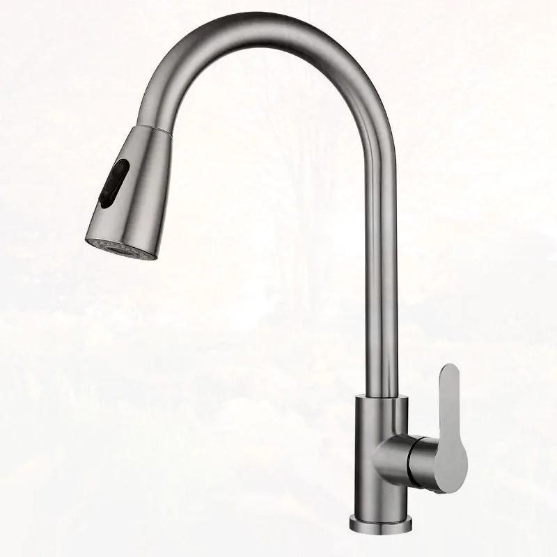 Pull Out Kitchen Faucet Single Hole  Brushed Nickel Kitchen Sink Mixer Tap Stream Sprayer Head Mixer Deck Mounted Hot Cold Tap