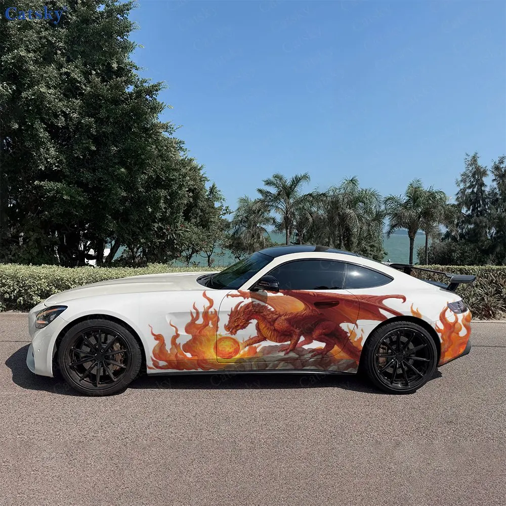 

2pcs Fire Dragon Totem Car Side Wraps, Self-Adhesive PVC Waterproof & Scratch-Resistant Stickers, Car Accessory Gift