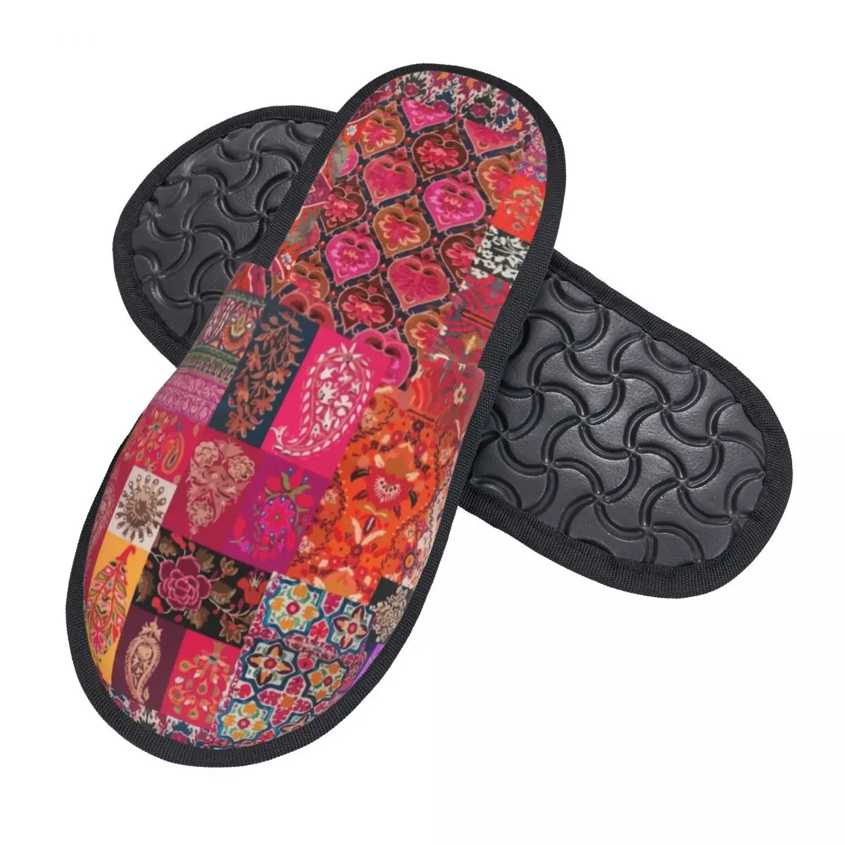 Custom Bohemian Traditional Oriental Moroccan Collage Style Memory Foam Slippers Women Cozy Warm House Slippers