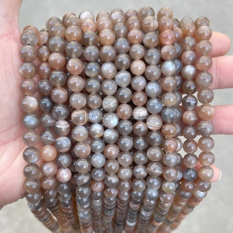 Perles rondes en pierre de lune noire naturelle 5A, taille au choix 6, 8, 10MM, pour la fabrication de bijoux, Bracelet, accessoire de bricolage, 15