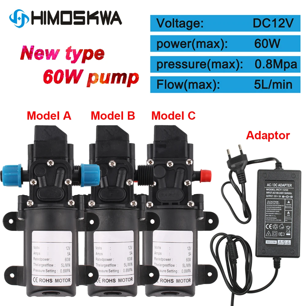 DC 12V 60W 5L/min rolnicza elektryczna pompa wodna czarna mikro wysokociśnieniowa membranowa pompa wodna zraszacz wody myjnia samochodowa