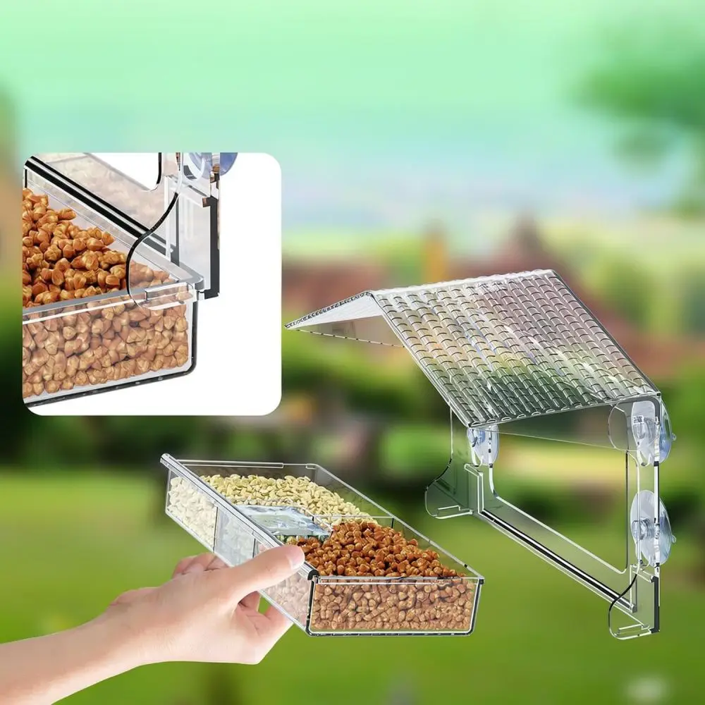 Outdoor Clear Window Bird Feeder House Feeding Station Strong Suction Installation Backyard Wild Bird Watching Tool