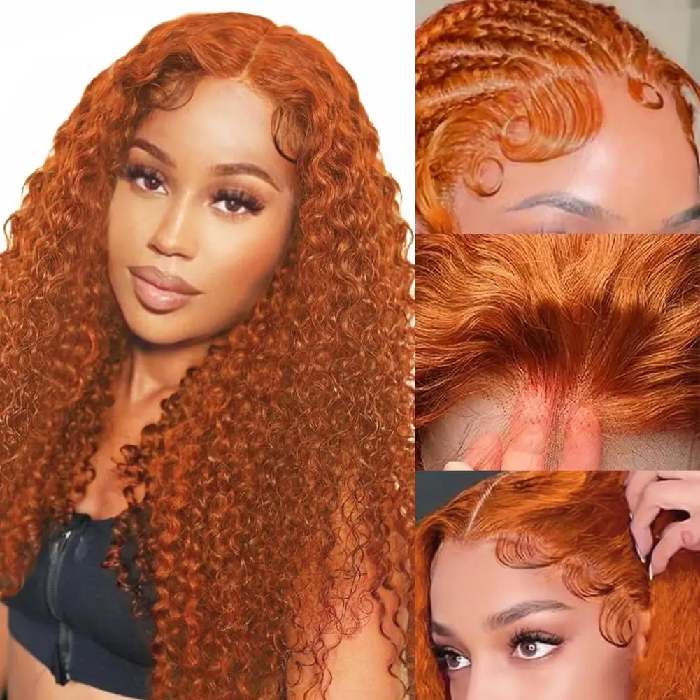 Brazilian Hair Deep Wave 13x4 13x5 HD Lace Front Human Hair Wigs Ginger Orange 190% Loose Curly 13x6 Lace Frontal Wig For Women