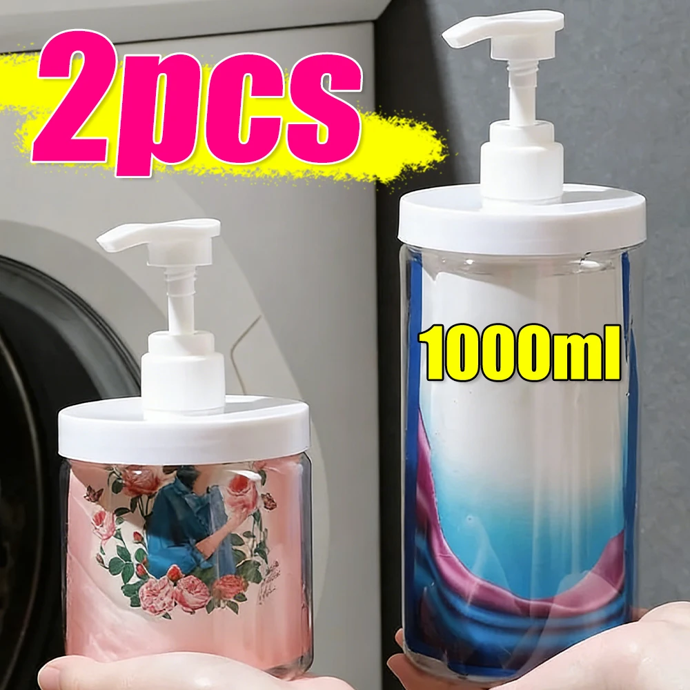 Botella de plástico con bomba de 500/1000ml, dispensador con bomba de boca ancha, botellas recargables portátiles de gran capacidad, dispensador de jabón para ducha de viaje