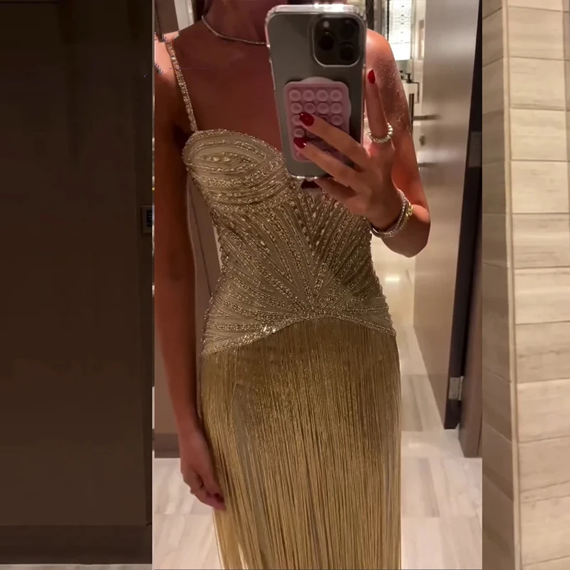 Women Elegant High Waist Slim Fit Tassel Long Dress Fashion Draped Solid Long Dress Sexy Off Shoulder Sleeveless Suspender Dress