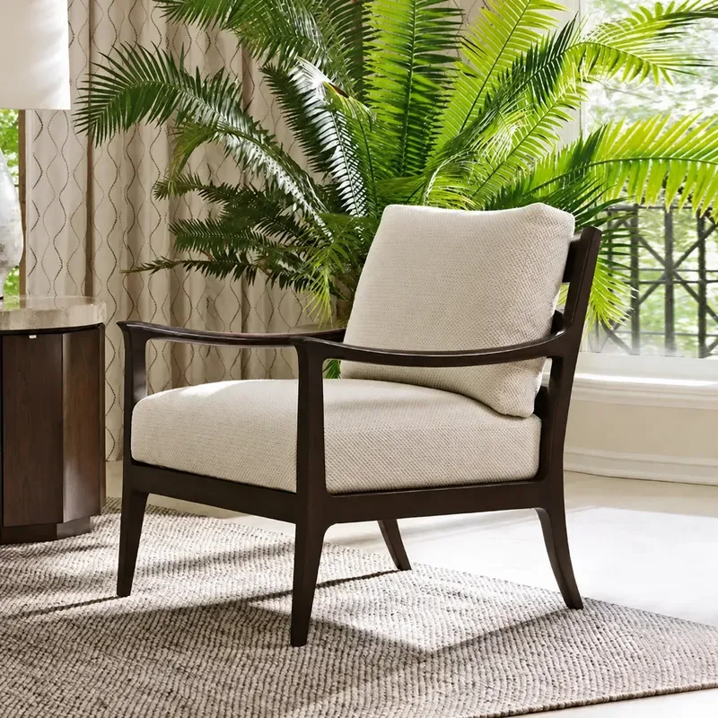 American Country Style Solid Wood Single Sofa Simple Modern Retro Fabric Leisure Armchair for Living Room Home Furniture