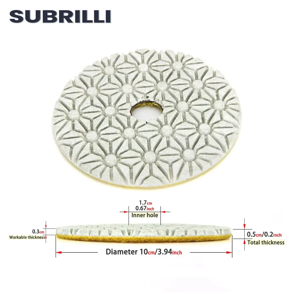 Uso seco e molhado 4 "3 passos almofada de polimento de diamante 100mm ligação de resina flexível disco de lixa de diamante roda polonês para telha de mármore de pedra