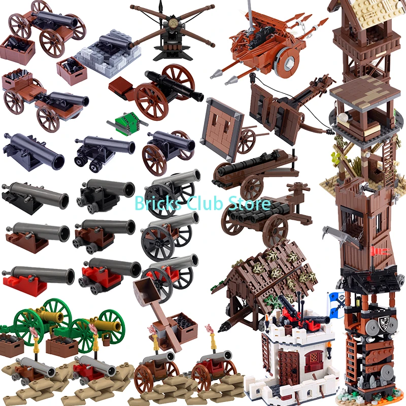Military Medieval Cannon Building Block Battle Defensive Tower Howitzer Artillery Sandbags Model Weapons Accessorie Toy Gift F08
