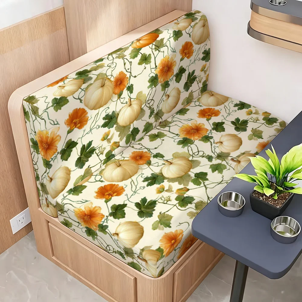 2pcs Autumn Pumpkin Vine Floral Booth Seat Cover Stretch Elastic RV Dinette Cushion Slipcover