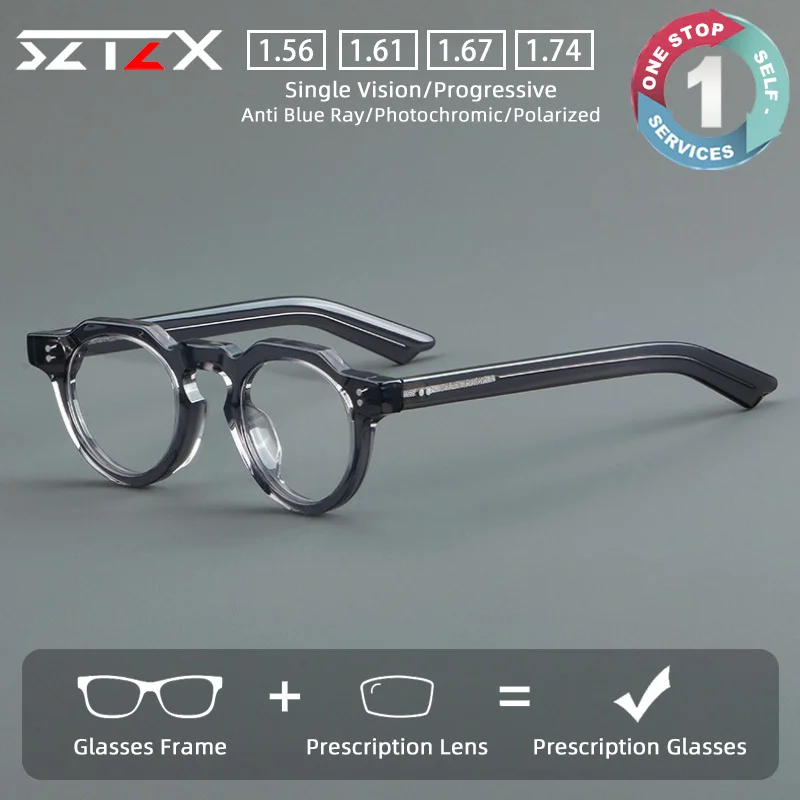 SZTZX Casual Style Small Frame Prescription Glasses Anti Blue Light Durable Acetate Myopia Eyewear Progressive Reading Glasses