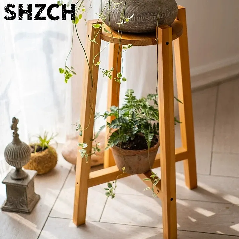 Solid Wood Plant Stand Tall Flower Holder Multi-Tier Planter Rack for Balcony Living Room Display