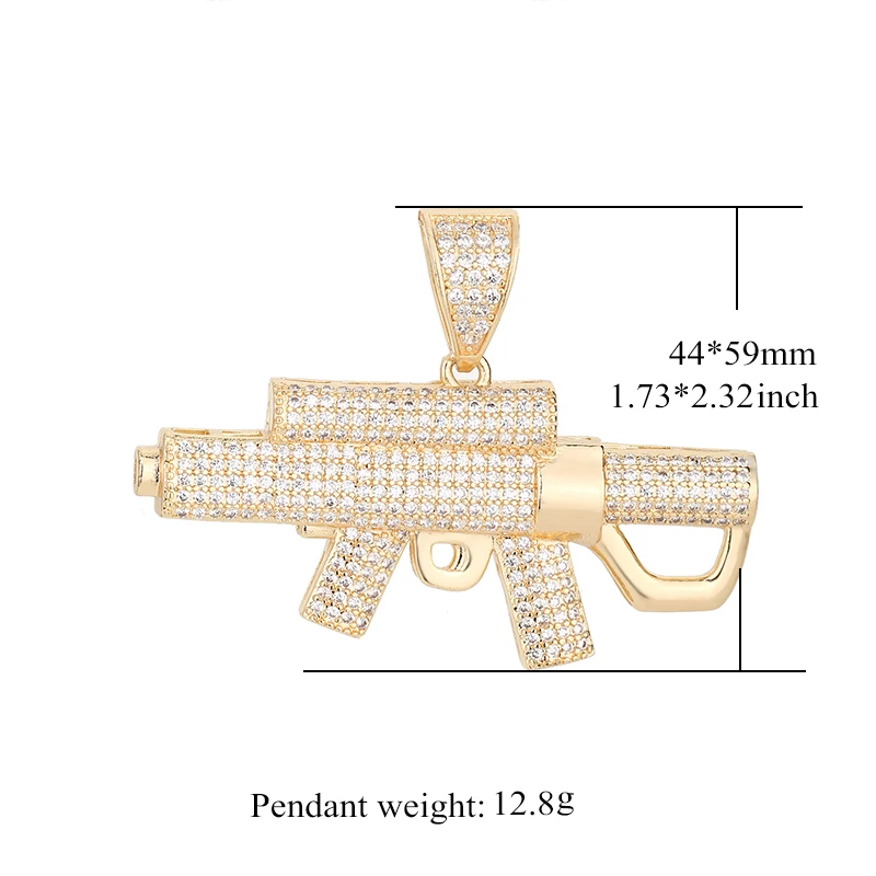 Hip Hop Iced Out Submachine Gun Pistol Pendant Necklace AAA 1 Row Rhinestones Tennis Chain Necklaces For Women Men Jewelry Gifts