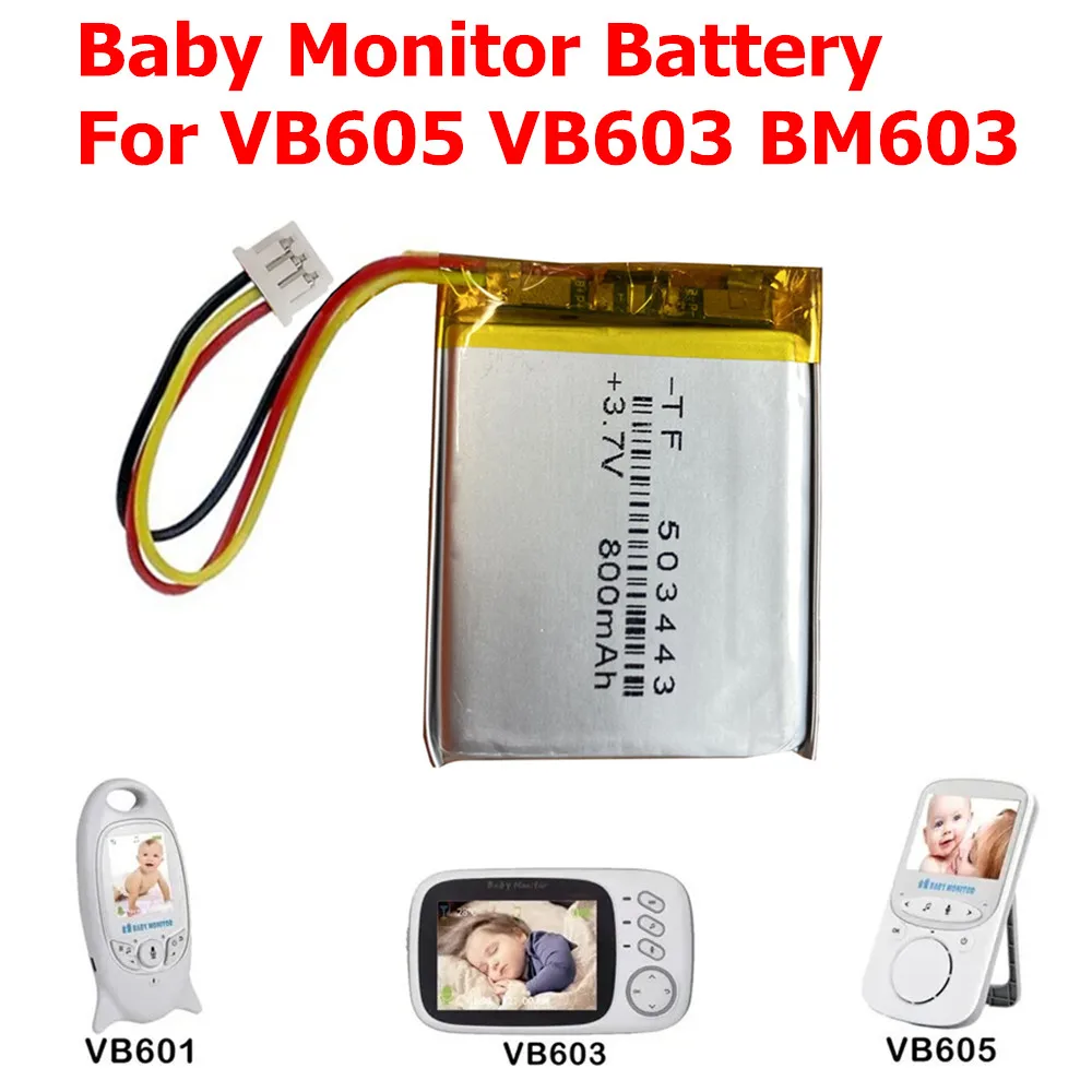 for Video Nanny Baby Monitor VB603 VB605 VB601 BM603 DVR MP4 3.7V 800mAh Li-Polymer Rechargeable Battery 1.25mm Plug 2-3-Wires