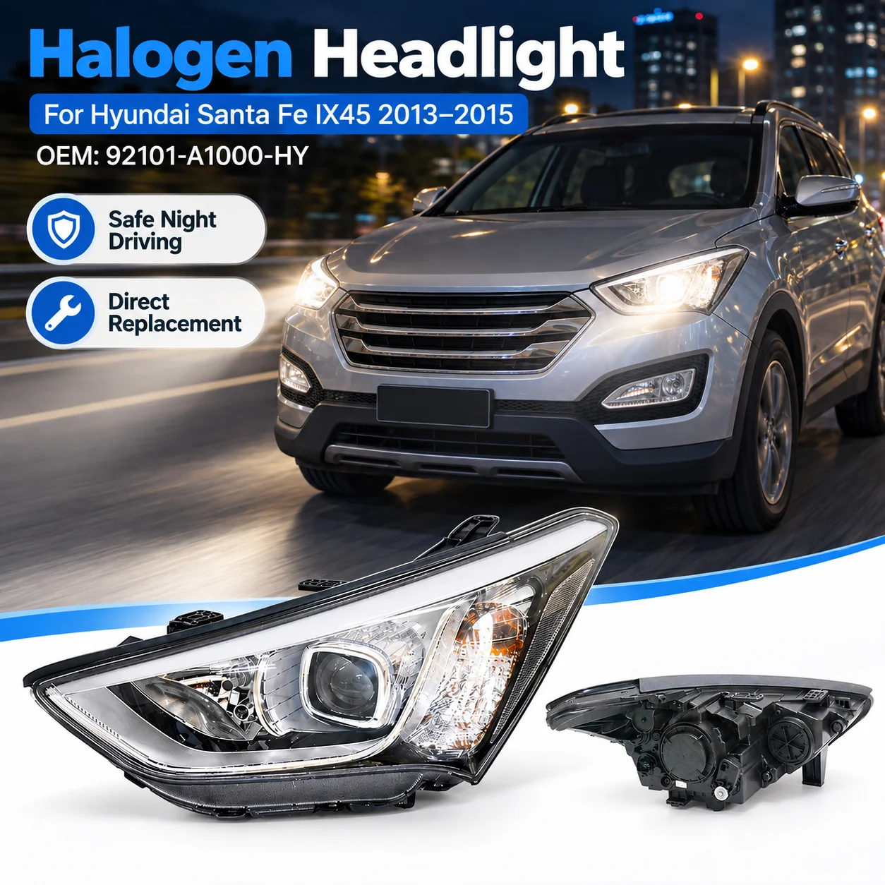 For Hyundai Santa Fe IX45 2013-2015 Halogen Headlight Assembly Front Head Lamp Replacement Car Light Parts