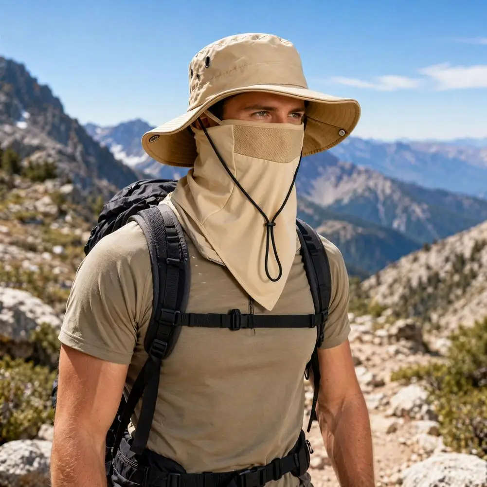 Adjustable Bucket Hat Hiking Bucket Hat Breathable Fisherman Hat with Detachable Face Guard Neck Flap Quick-drying Outdoor Sun