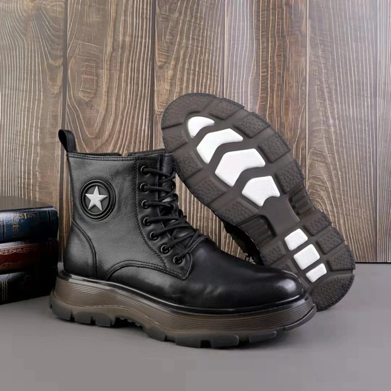 Botas de piel auténtica Estilo nórdico para hombre, botines de piel de vaca, transpirables, estilo Retro, para motocicleta