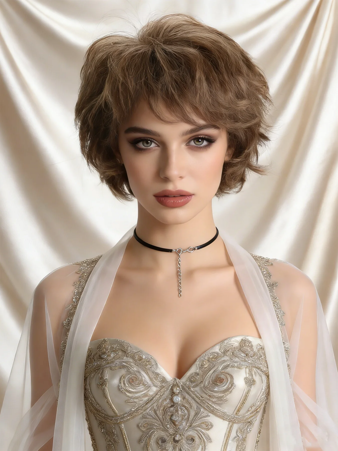 

1 элегантный и модный женский парик из синтетического волокна, модная прическа, дизайн с сетчатым головным убором в виде розы.