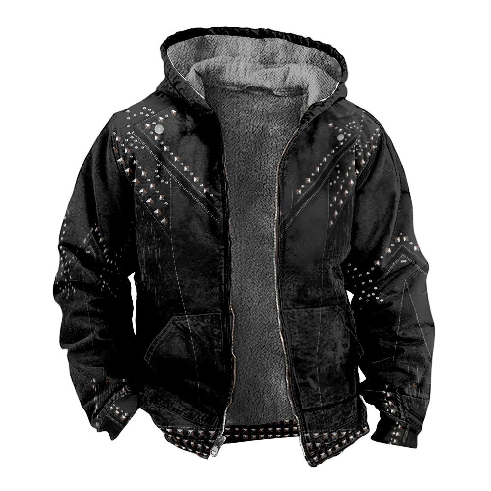 Men's Winter Jackets Coats,Black Rivet punk style Pattern Cotton Clothes Overcoat Air-permeable Casual Daily