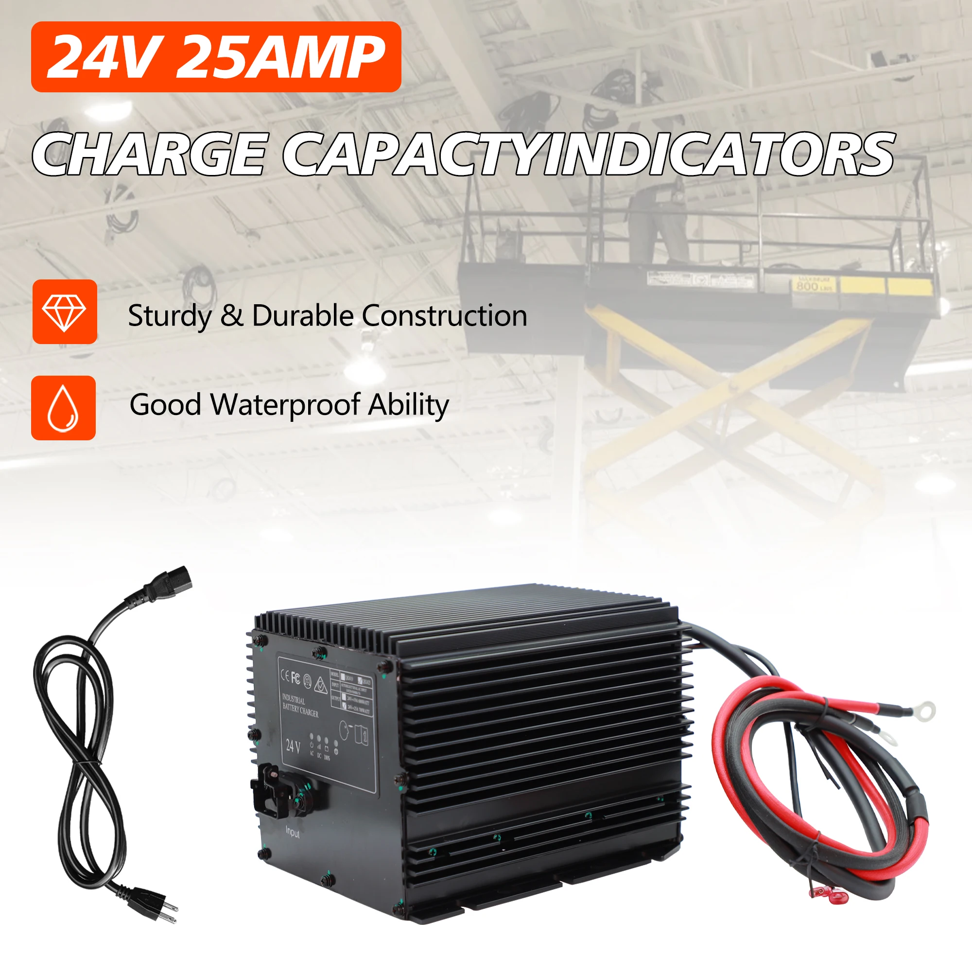 HB600-24B, 24V 25A Scissor Lift Battery Charger for Genie/Skyjack/JLG Scissor Lifts, Replaces 161827/128537/96211/105739GT