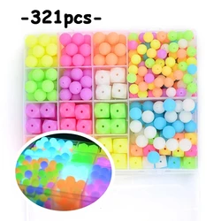 Lofca 12/15mm Luminous Beads Set 14/17mm Hexagon Silicone Loose Marking DIY Necklace Glow In The Dark For Baby DIY Gift