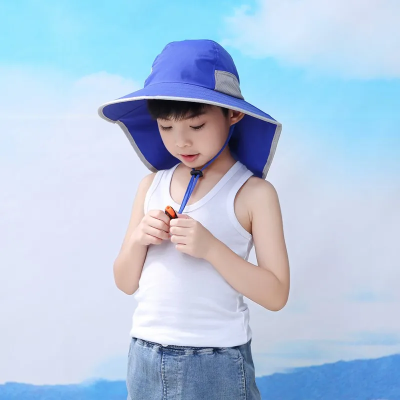 Wide Brim Children Sun Hat Kids Bucket Cap Summer Beach Girls Outdoor Traveling Fishing Camping Hiking Neck Cover Cap UV Protect