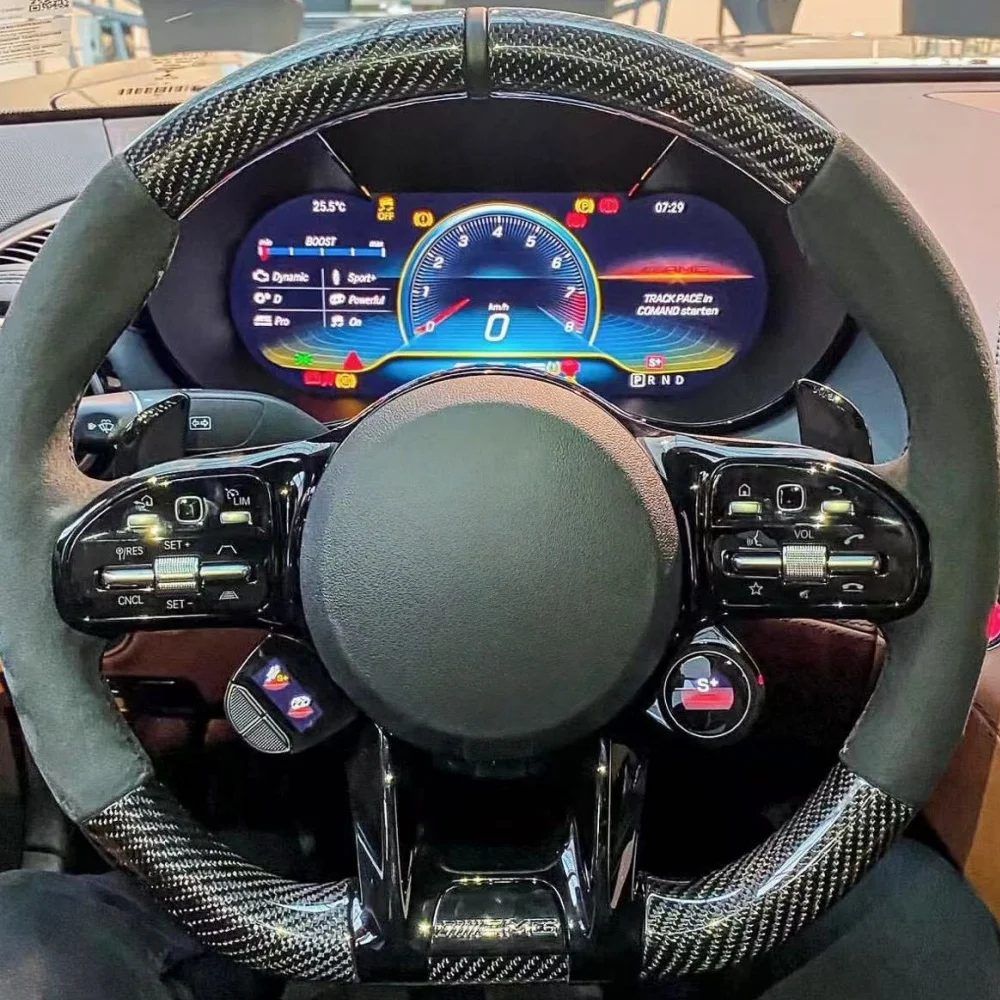 

Car Steering Wheel Cover Carbon Fibre Leather For Mercedes Benz AMG CLA CLS GLB GLE W177 W167 R190 Steering-Wheel Cover Wrap