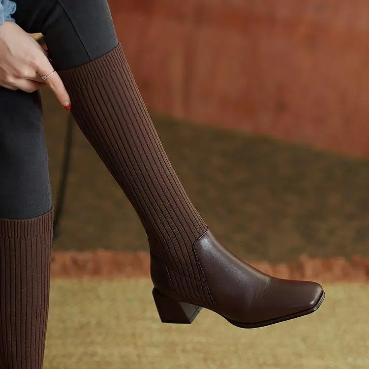 Knee Thigh High Sock Boots Woman Winter 2024 Boot New In Women's Long Shoes for Women Elegant Autumn Brown Wedges Elastic Hot