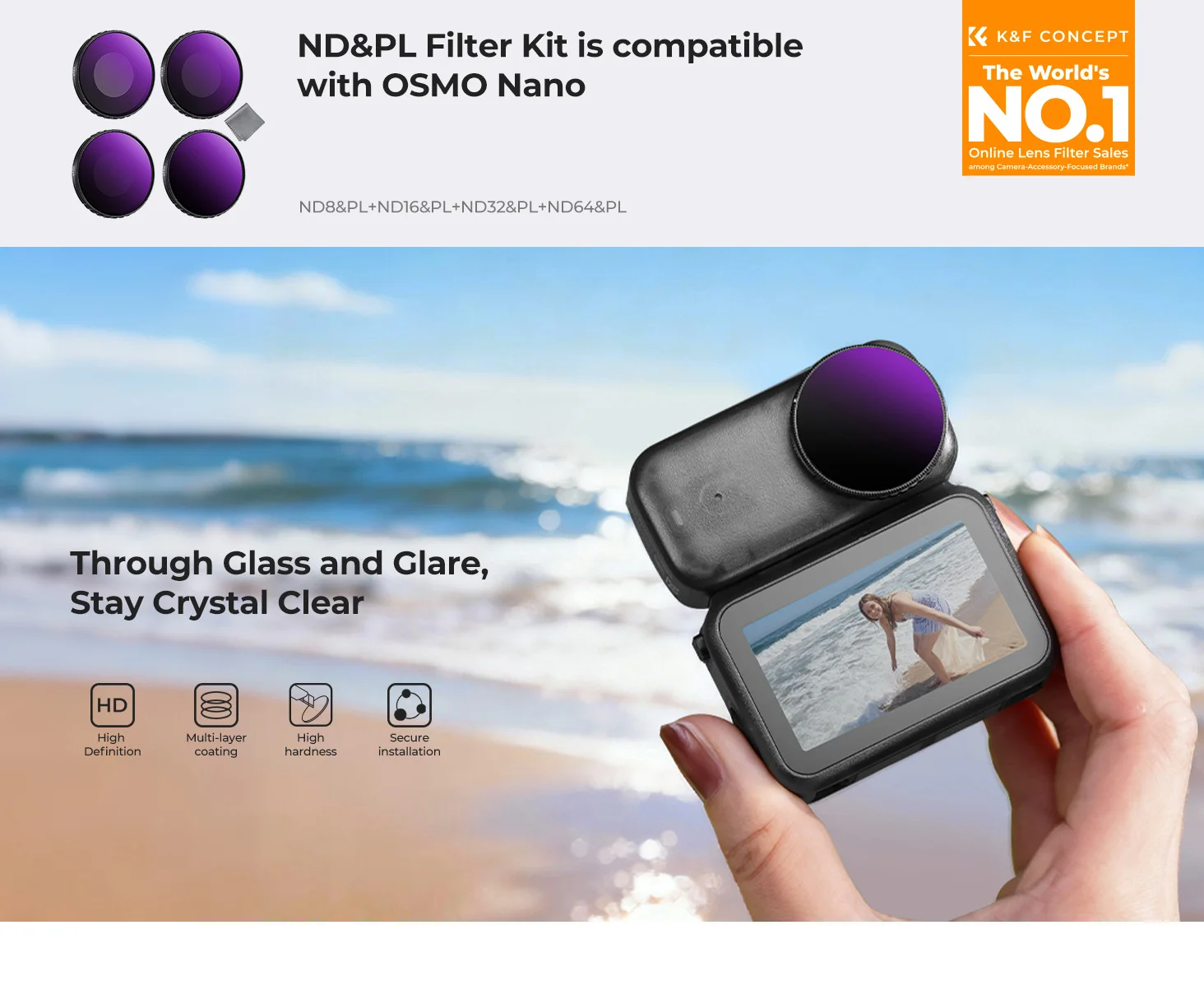 K&F CONCEPT ND CPL Schwarzdiffusionsfilter 1/4 Set für DJI Osmo Nano Vlogging Kamera Neutraldichte Polarisationsfilter HD optisc – Detail 22