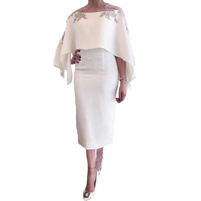 2020 High Quality Batwing Sleeve Brief Paragraph Wide-waisted Skirt Embroidery Applique Satin Mother of the bride Dresses