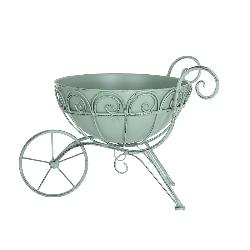 

American rural retro wrought iron trolley flower pot, garden, courtyard, balcony, outdoor interior decoration creative flower ut