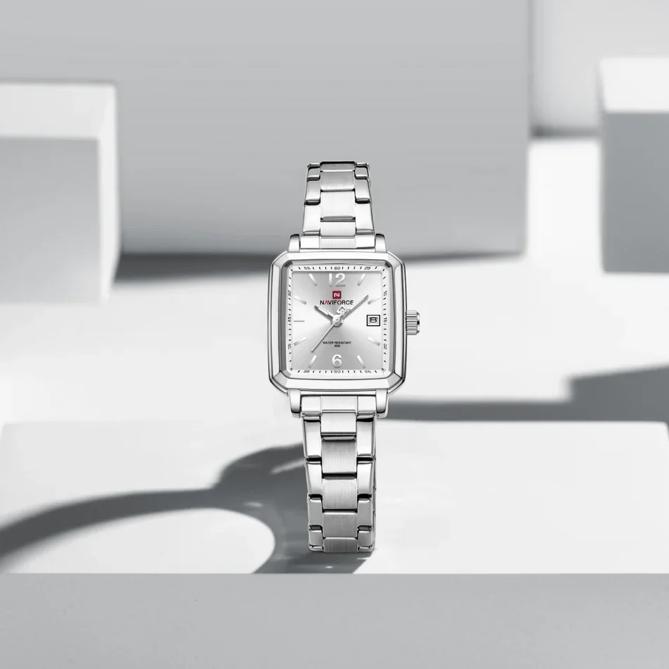 NAVIFORCE NF9252 Reloj de cuarzo resistente al agua con correa de acero inoxidable Simple clásico de negocios para parejas con luz nocturna