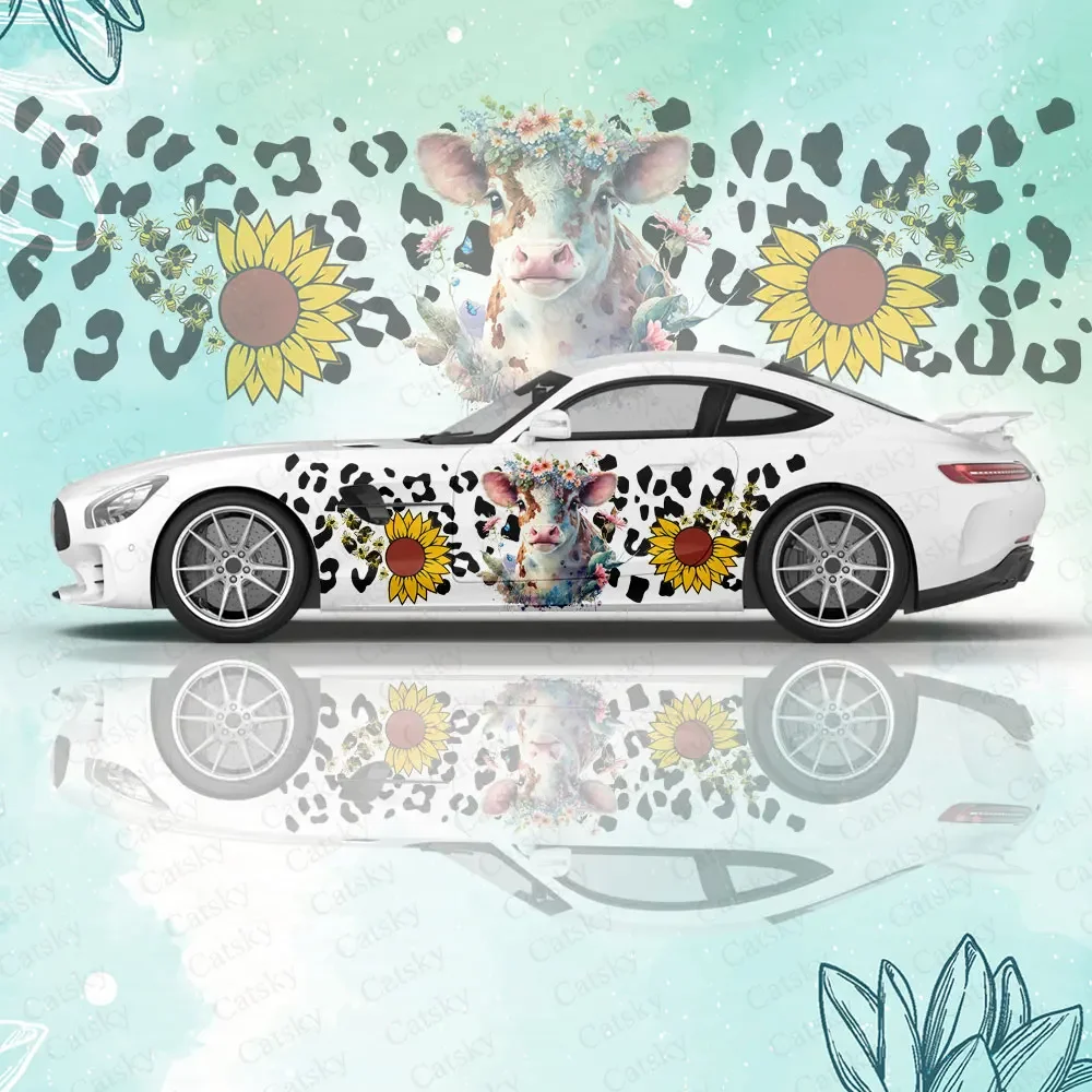 Sonnenblume Kuh drucken benutzer definierte Karosserie Aufkleber Itasha Vinyl Auto Seite Aufkleber Dekoration antike Autozubehör Dekor Wrap Cover Film Geschenk