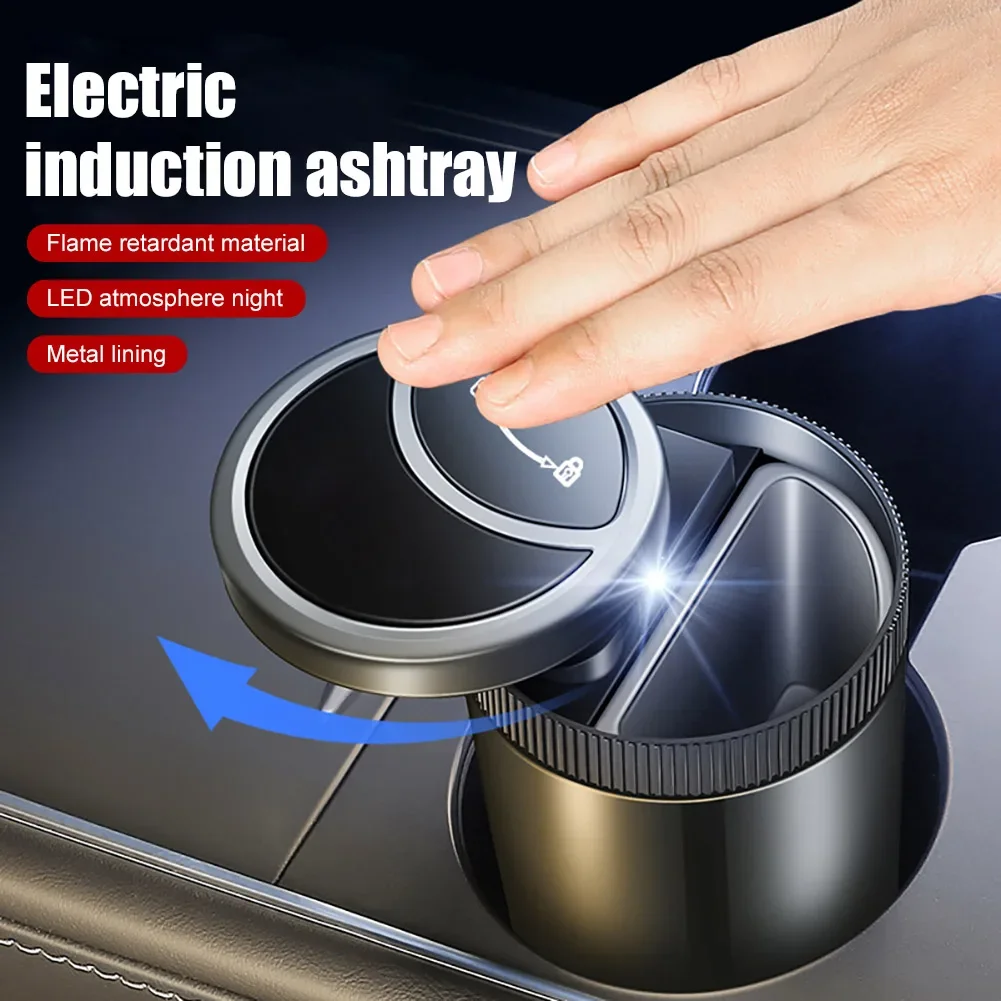 

Car Smart Ashtray Automatic Opening and Closing with LED Light Infrared Sensor Metal Smokeless Ashtray with Lid Sealing Ring