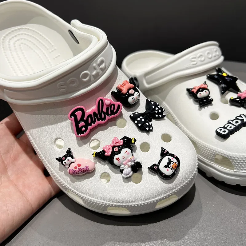 12pcs Barbie Shoes Accessories Cute Cartoon Sanrio Kuromi Peripheral Hole Shoes Buckle DIY Decoration Removable Girl for Gifts