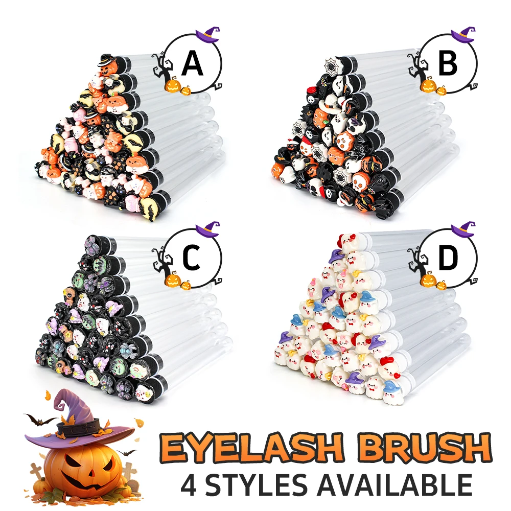 10/50개 재사용 가능한 속눈썹 브러쉬 할로윈 튜브 마스카라 완드 - 튜브가 있는 무서운 & 귀여운 속눈썹 완드 눈썹 브러쉬 교체 가능