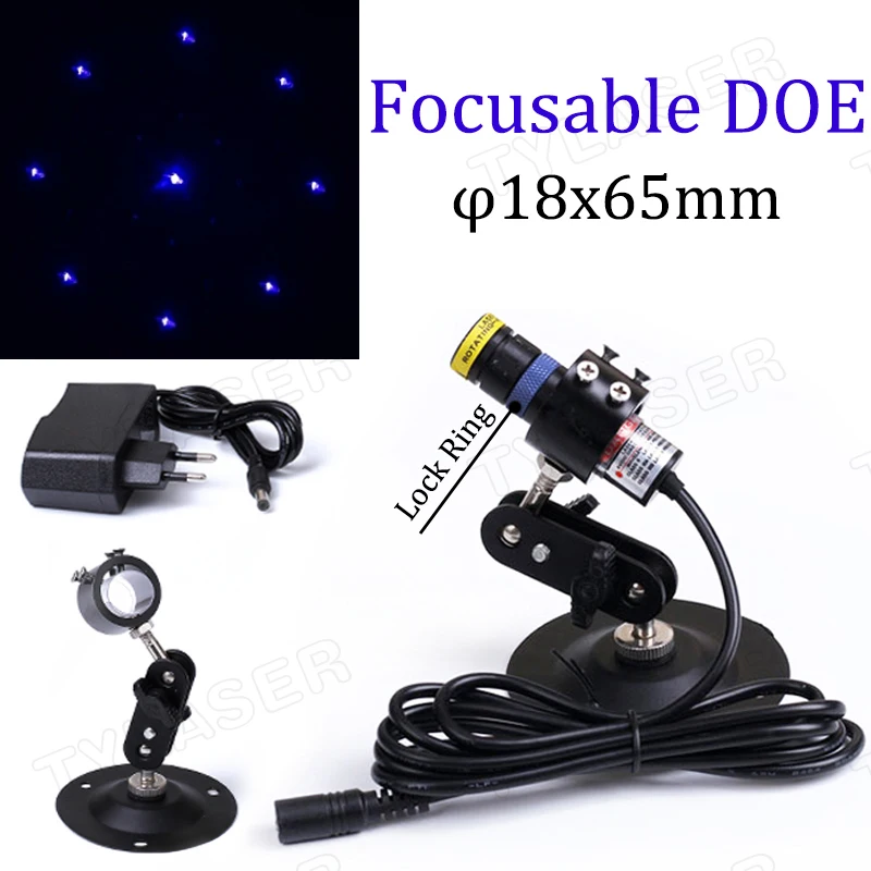 DOE Blue 8-point Focus D18x65mm Focusable Locator 405nm Laser Module 10mw 50mw 100mw for Cutting Positioning Free with Bracket