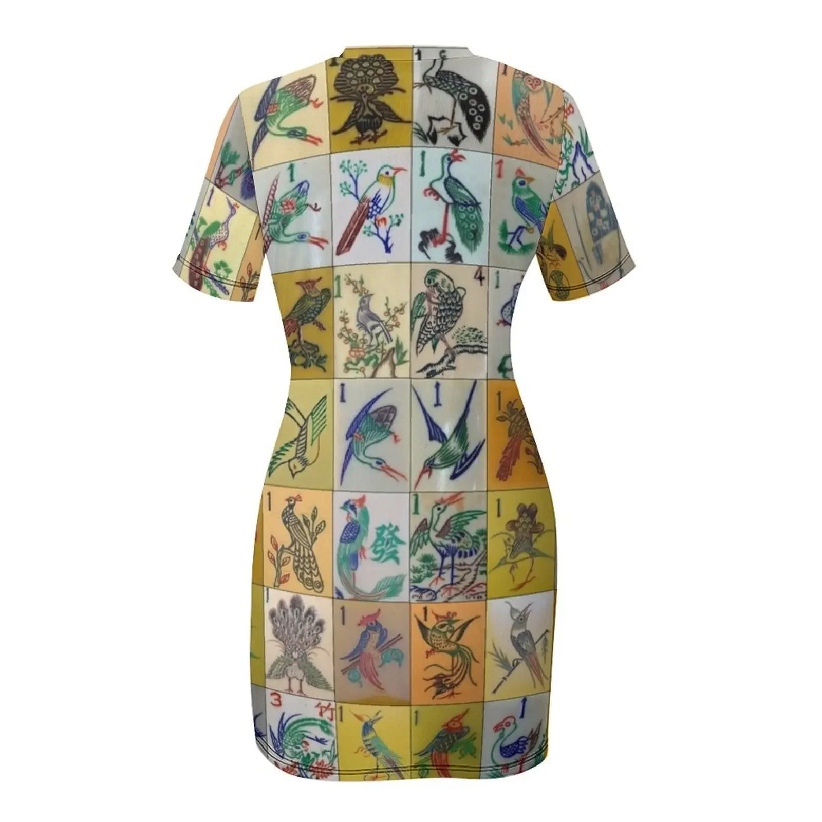 Abito a Maniche Corte Mah Jongg Birds, Vestito da Cerimonia, Abiti Vintage per Donna 2025, Vestiti per Donna 2025