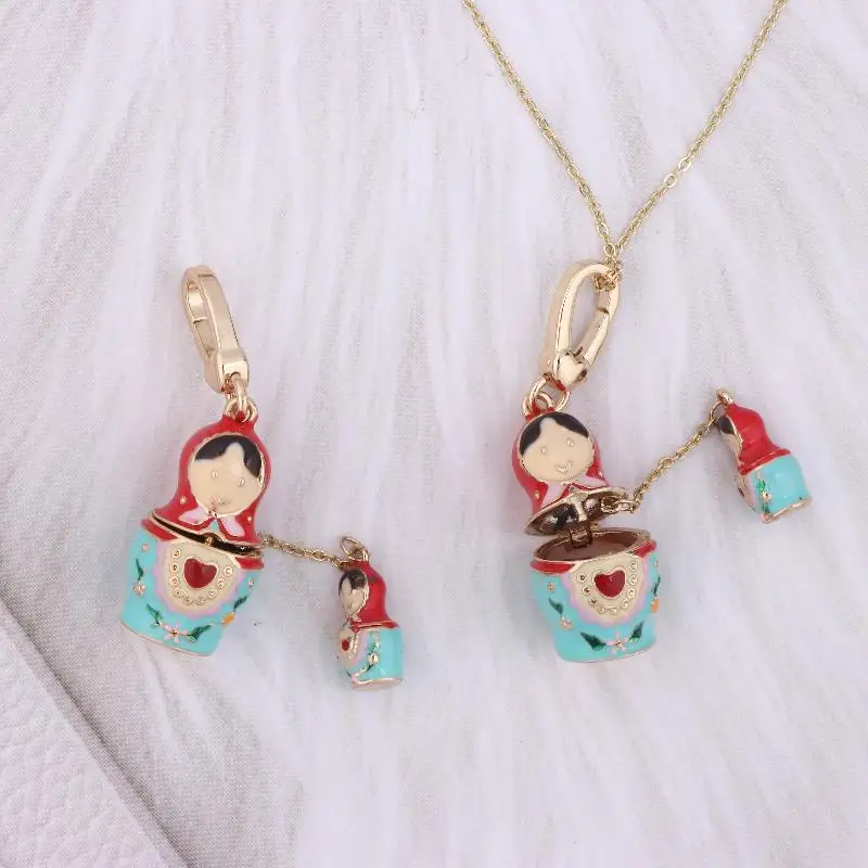 愛らしいロシアのペンダントキーホルダーマトリョーシカ人形ネックレスセーターチェーンファッションジュエリーギフト女性向け 1
