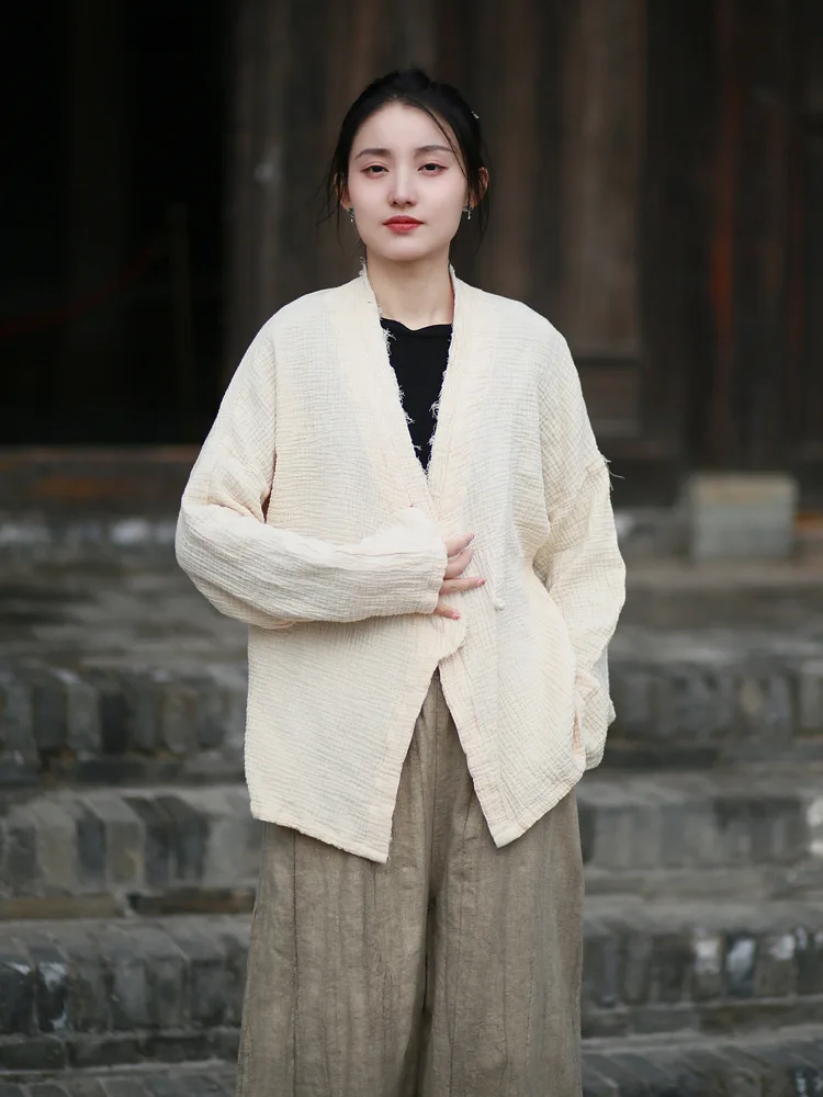 UMI MAO Cotton And Hemp Coat Femme Loose And Vintage Literature Cool Button Top Coat Autumn Jacket Women