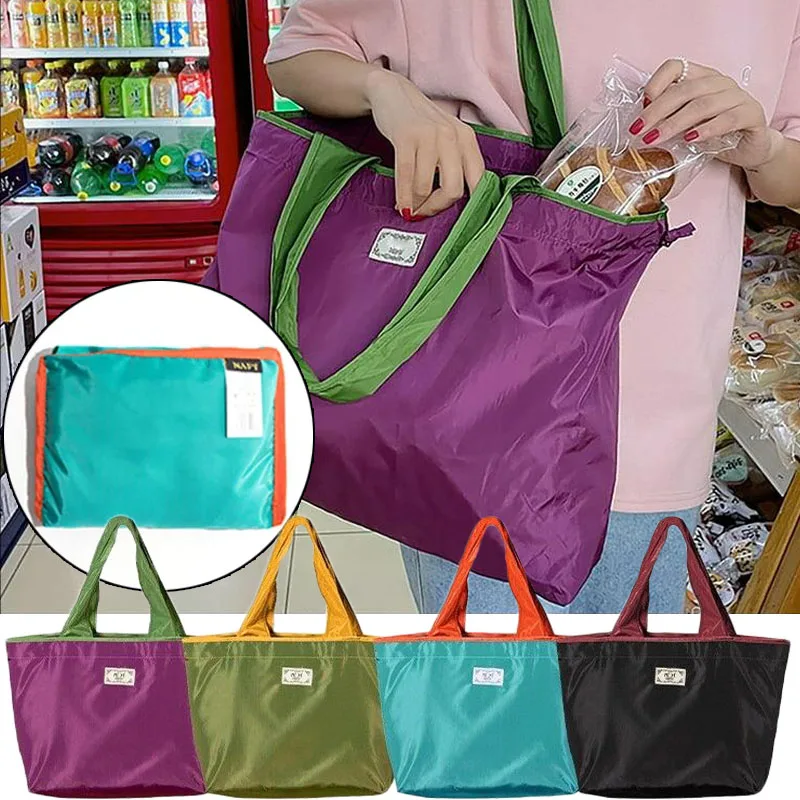 Duża torba na zakupy wielokrotnego użytku Przenośna tkanina Oxford Wodoodporny sznurek Składana prosta torba na zakupy do przechowywania z organizerem