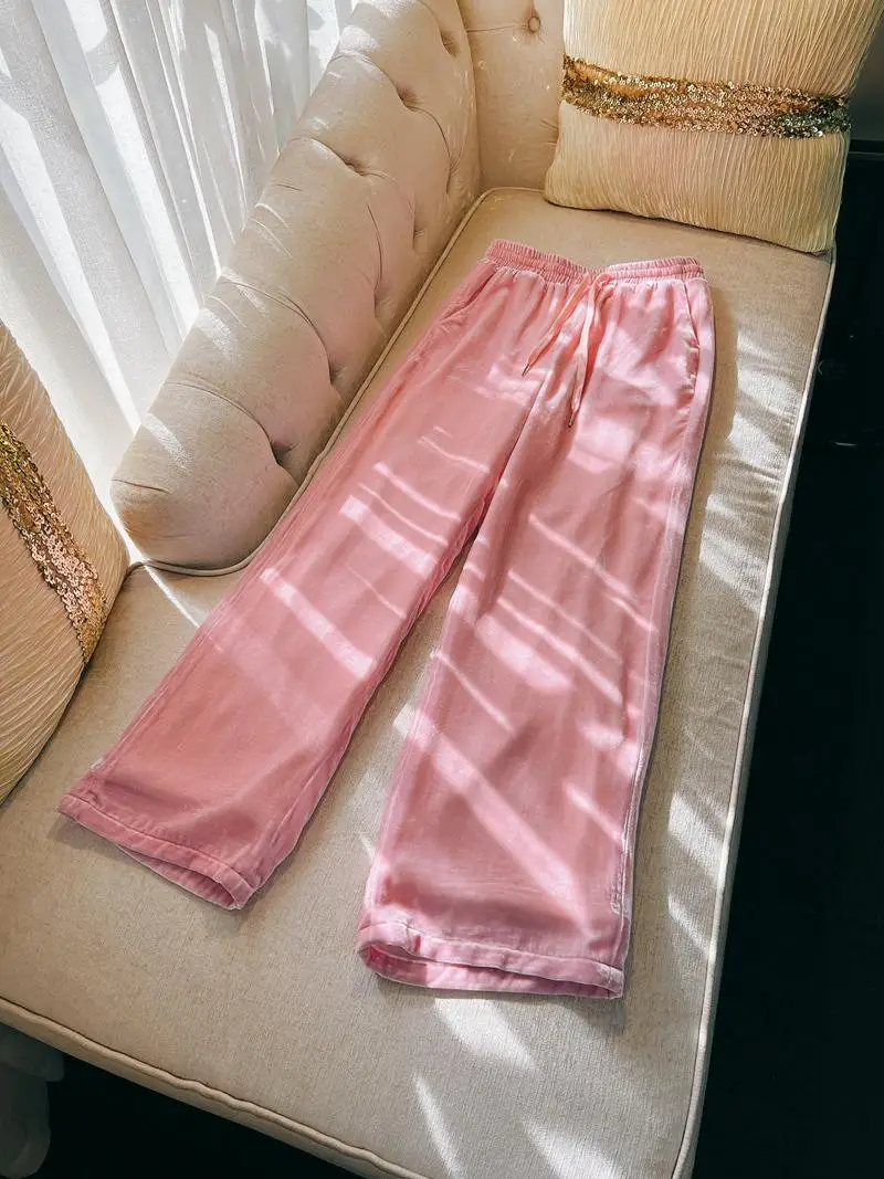 

Silk Velvet High Waist Dstring Wide Leg Pants Thiened Winter 2024 Ele Lady's Faionable Par Wear from China
