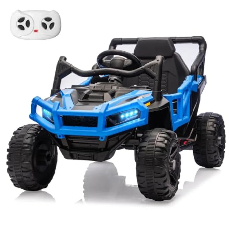 

12V Ride on Truck Car with Remote Control Electric Off-Road UTV for Toddlers Blue Bluetooth Music Suspension System Safety Belt