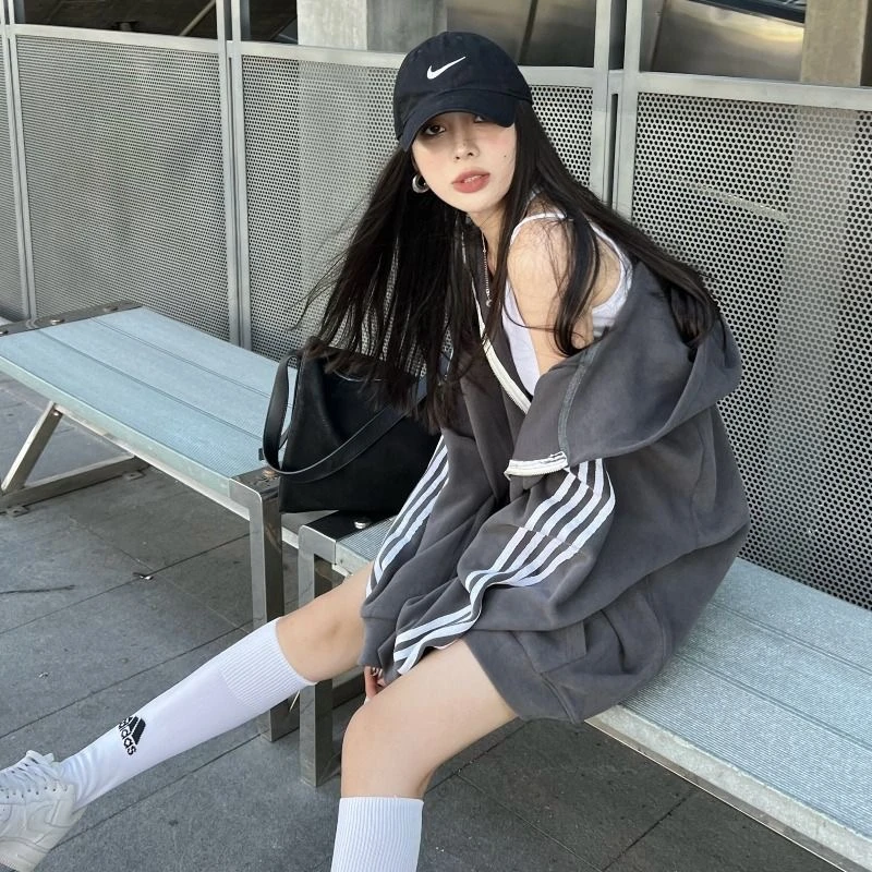 

Женская удлиненная свободная толстовка на молнии оверсайз, кардиган для весны и осени, скрывающий живот, в стиле ленивого шик, модный, с защитой от солнца