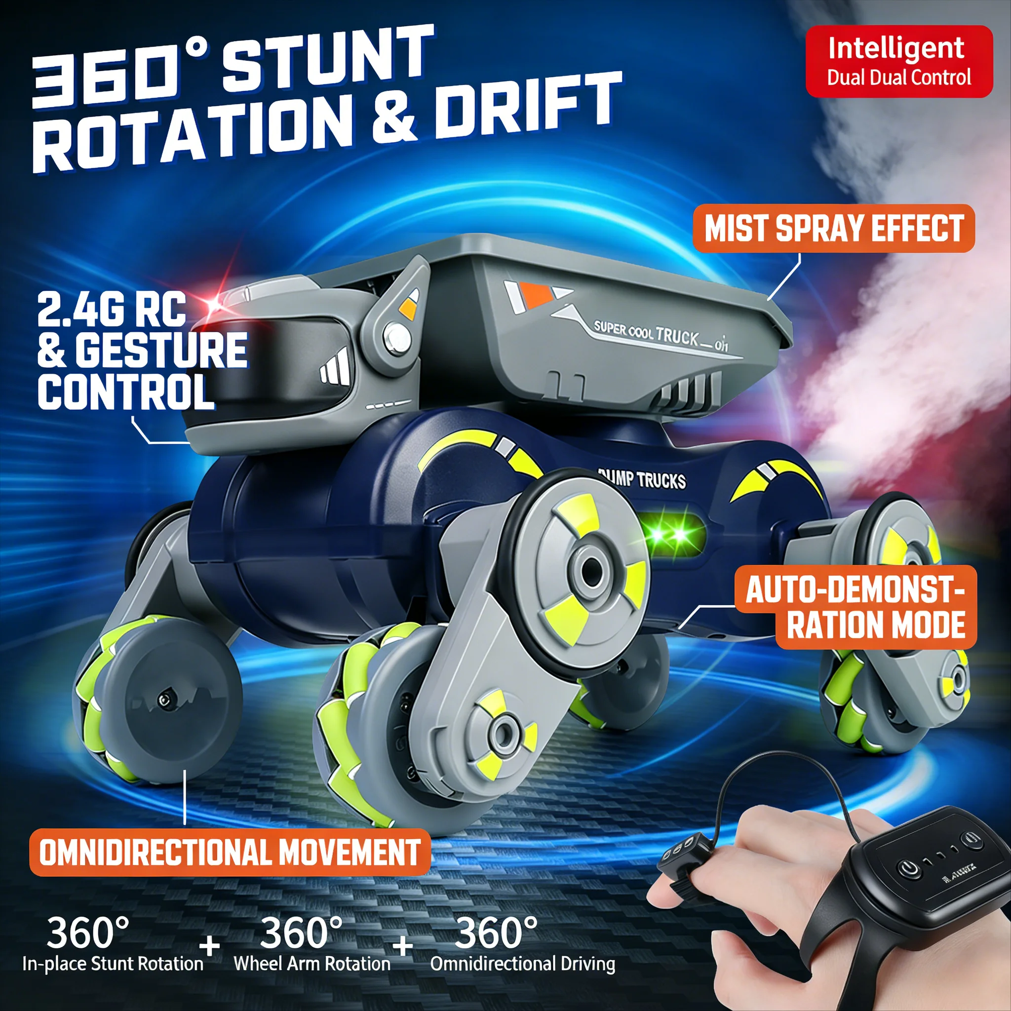 

Радиоуправляемая собака-робот F02-Stunt Dog 2.4G: качающаяся лапами, распыляющая воду, со звуком и светом — электронная игрушка-питомец для мальчиков