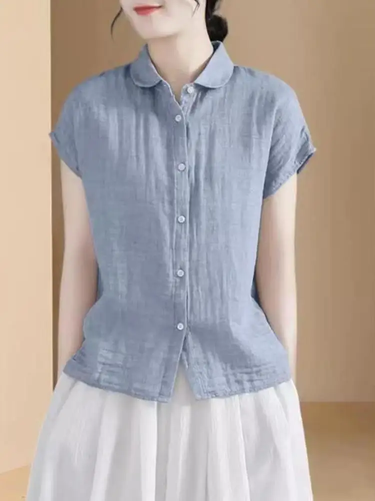 

Cotton Linen irt ort Sve Spring Autumn Summer Women's Faion Brand New Arrival Commute Sle Regular Length Pure Color