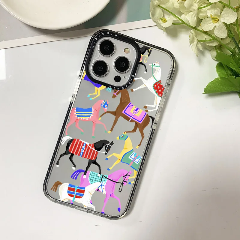 Artist Colorful Horse Clear Phone Case For Iphone 11 14 15 Pro Max Silicone Soft 12 13 Mini 7 Plus XR XS Max Shockproof Cover