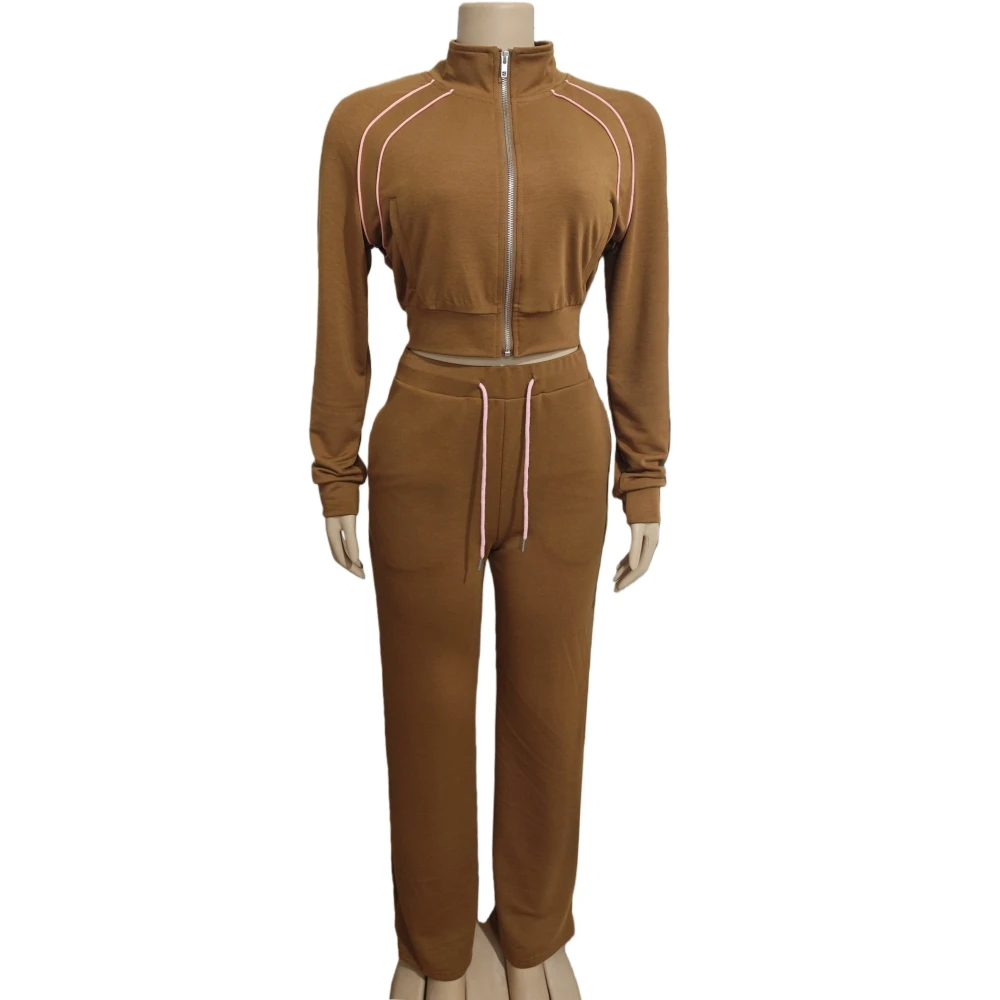 HLJ & GG الخريف عادية الصلبة رياضي قطعتين مجموعات النساء البريدي كم طويل المحاصيل الأعلى و الرباط السراويل وتتسابق موضة رياضية